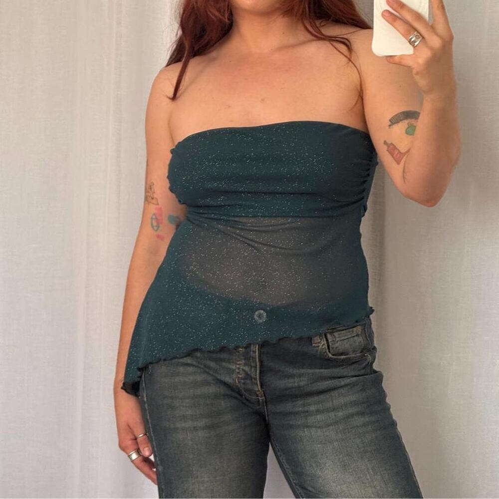✧ glitter mesh asymmetrical tube top ✧